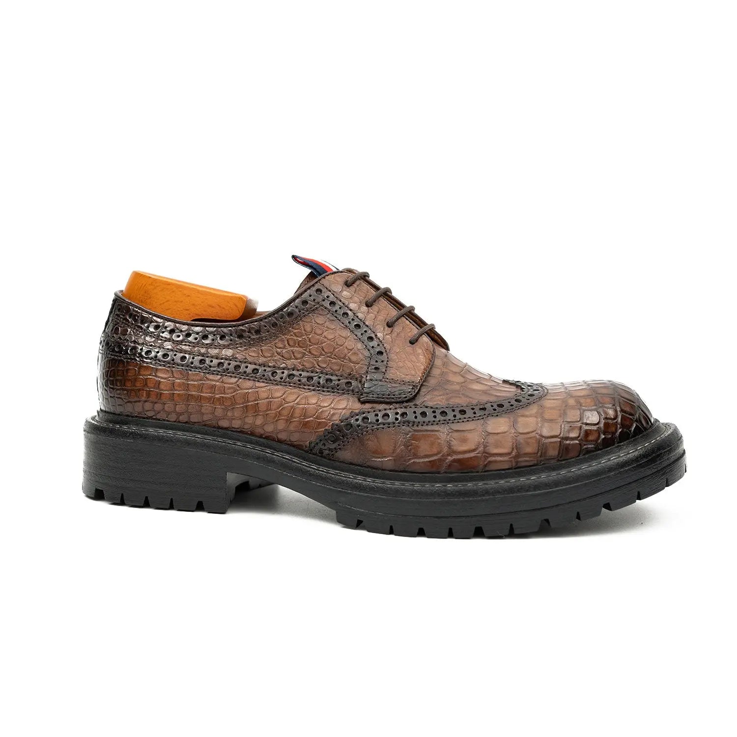 Genuine Crocodile Leather Men's Derby Brogues Coffee