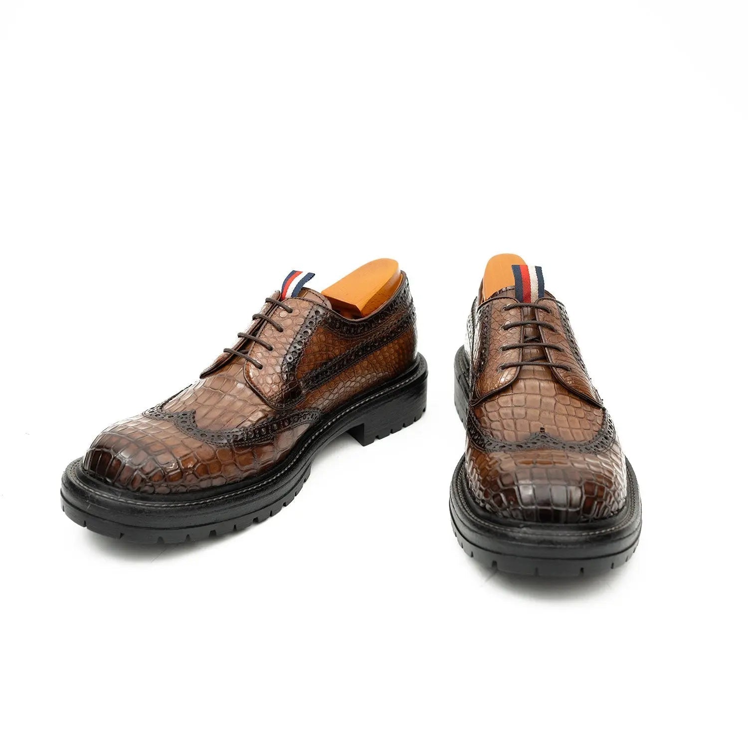 Genuine Crocodile Leather Men's Derby Brogues Coffee