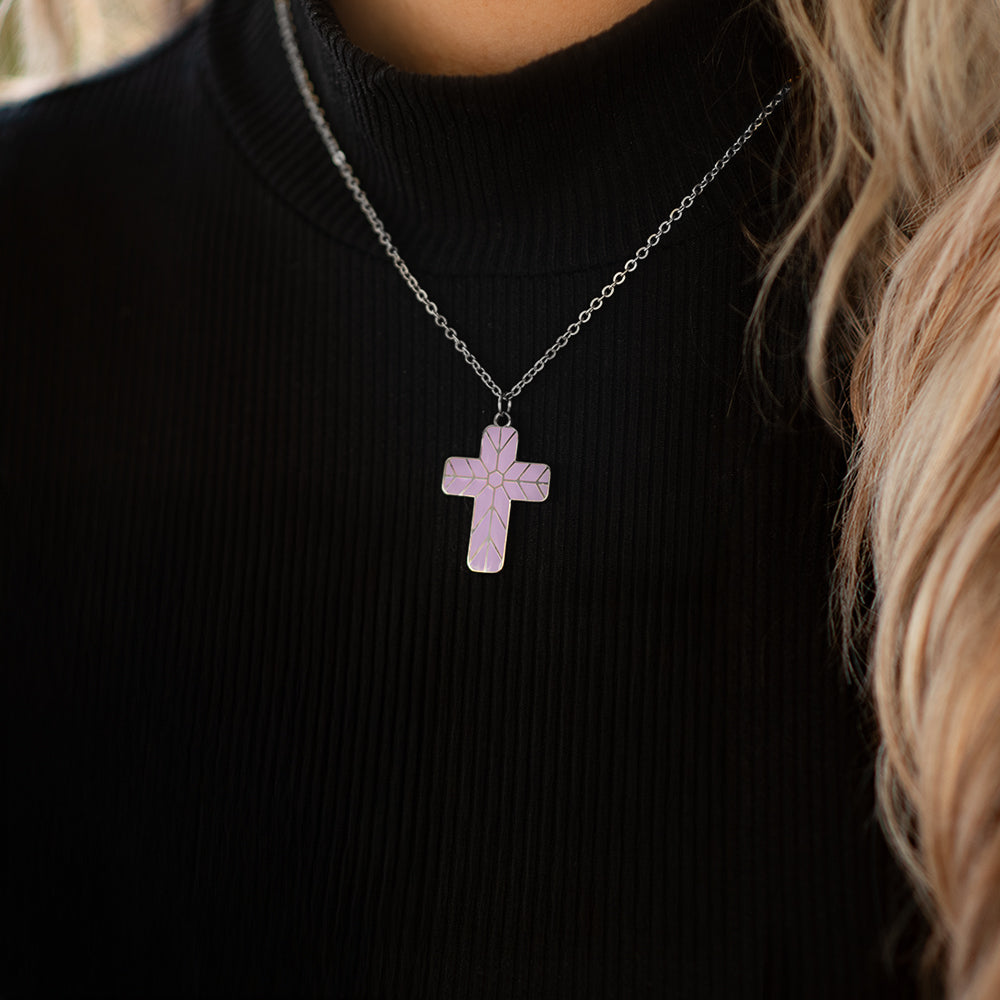 Geometric Enamel Cross Necklace - Lilac