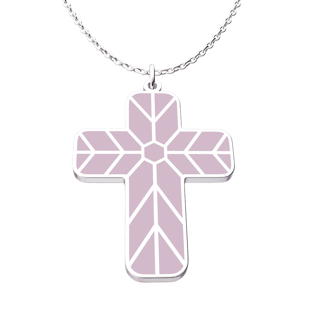 Geometric Enamel Cross Necklace - Lilac