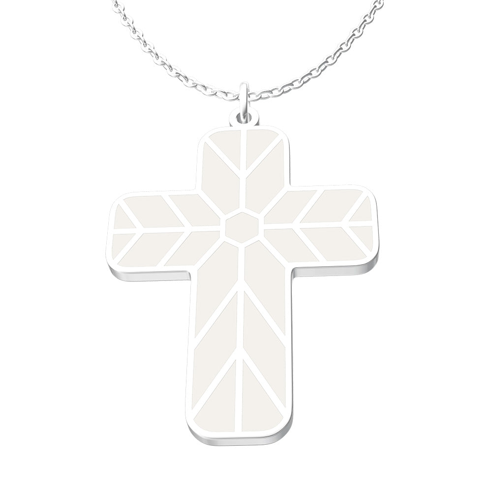 Geometric Enamel Cross Necklace - White