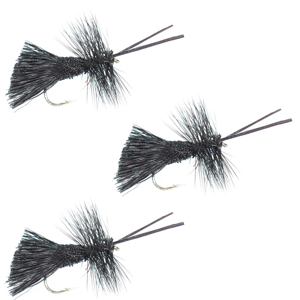 3 Pack Goddard Caddis Black Dry Fly - Hook Size 14