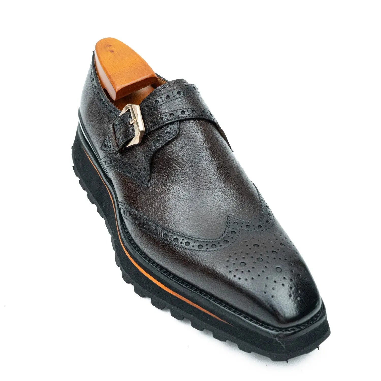 Grain of Tumbled Kangaroo Leather Monk Shoes