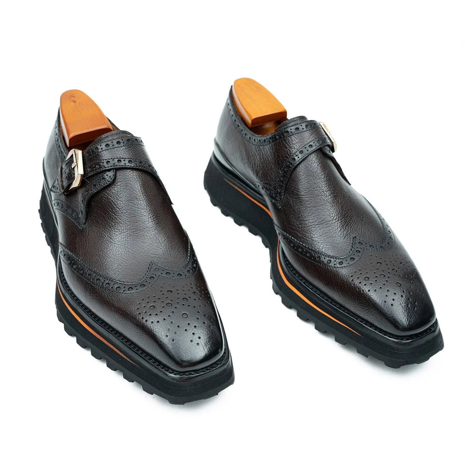 Grain of Tumbled Kangaroo Leather Monk Shoes