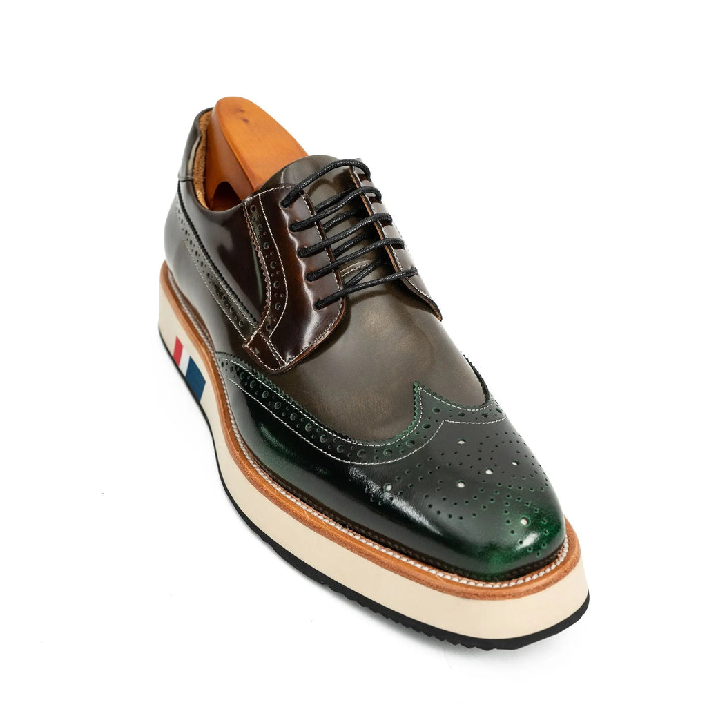 Green & Brown Brogues with Thick Heel