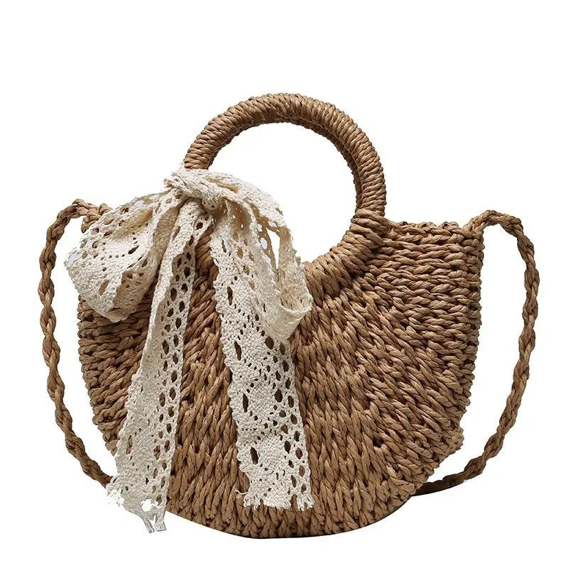 Handmade Half-Round Rattan Woven Straw Bag