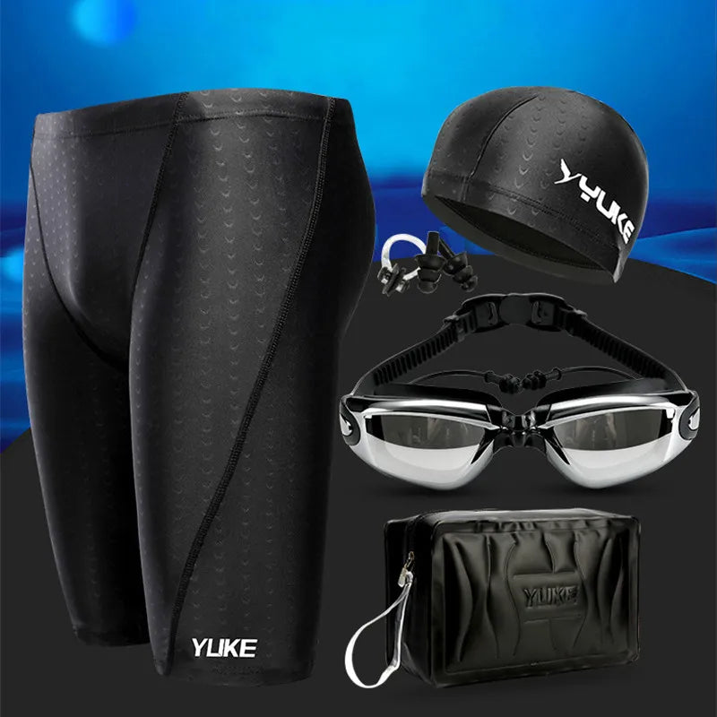 Men Swim Shorts Waterproof Goggles & Ear-plug Cap