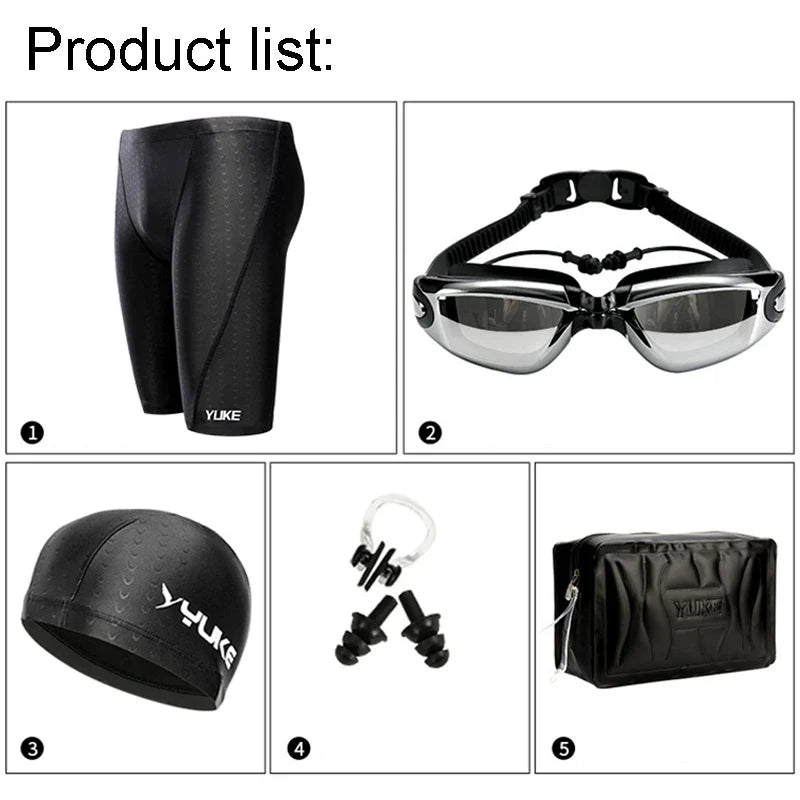 Men Swim Shorts Waterproof Goggles & Ear-plug Cap