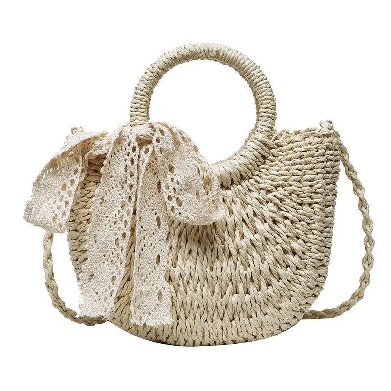 Handmade Half-Round Rattan Woven Straw Bag