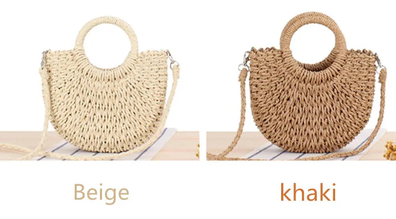 Handmade Half-Round Rattan Woven Straw Bag