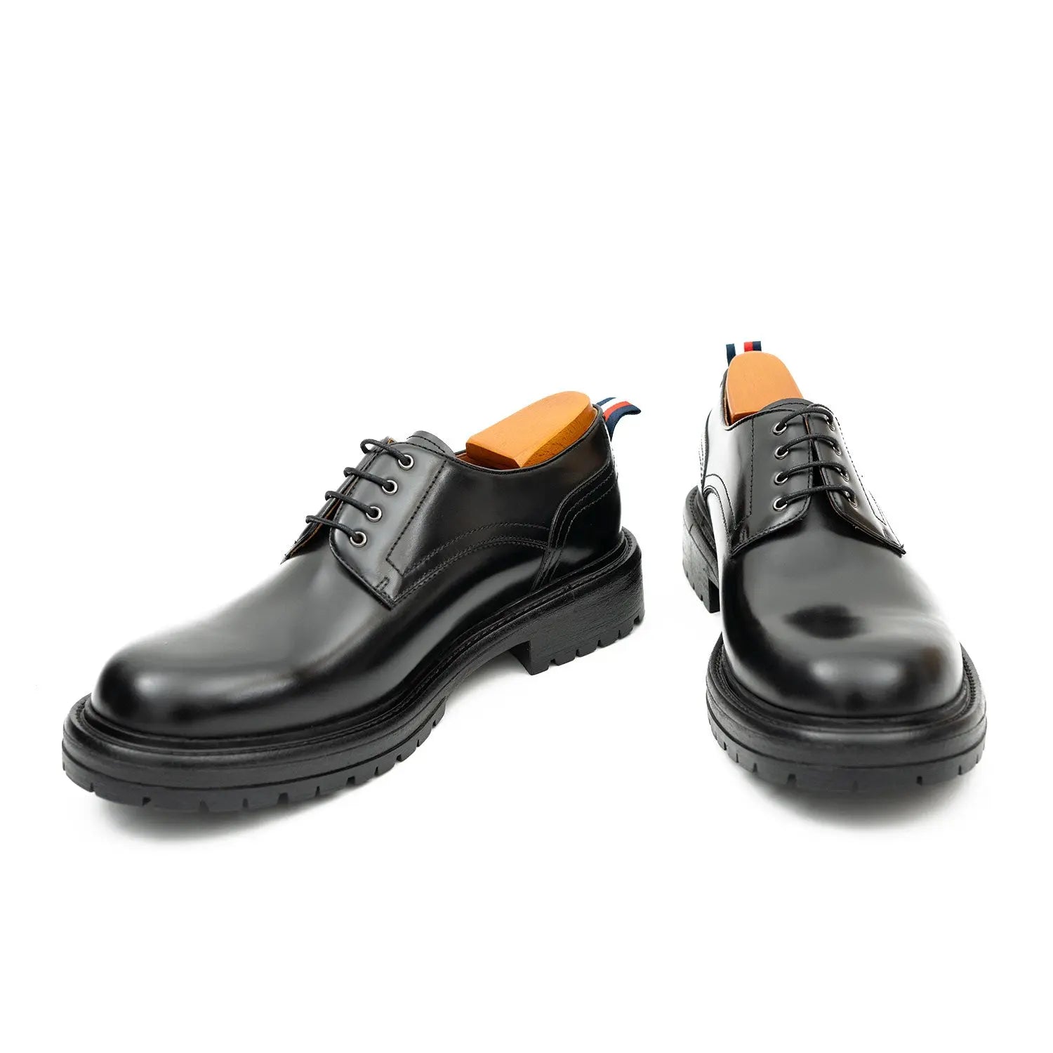Handcrafted Big Toe Derby Shoes with Thick Sole  Black