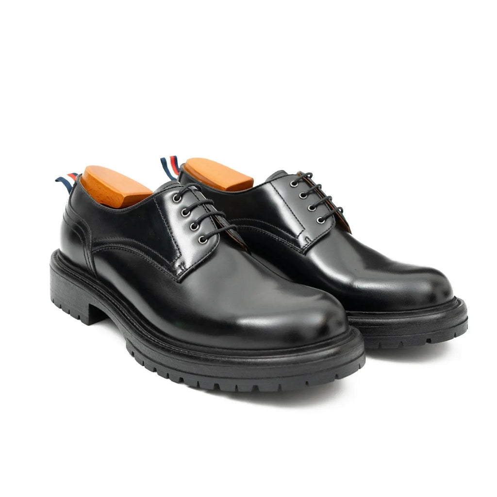 Handcrafted Big Toe Derby Shoes with Thick Sole  Black