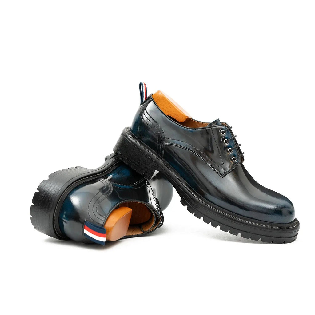 Handcrafted Big Toe Derby Shoes with Thick Sole  Blue