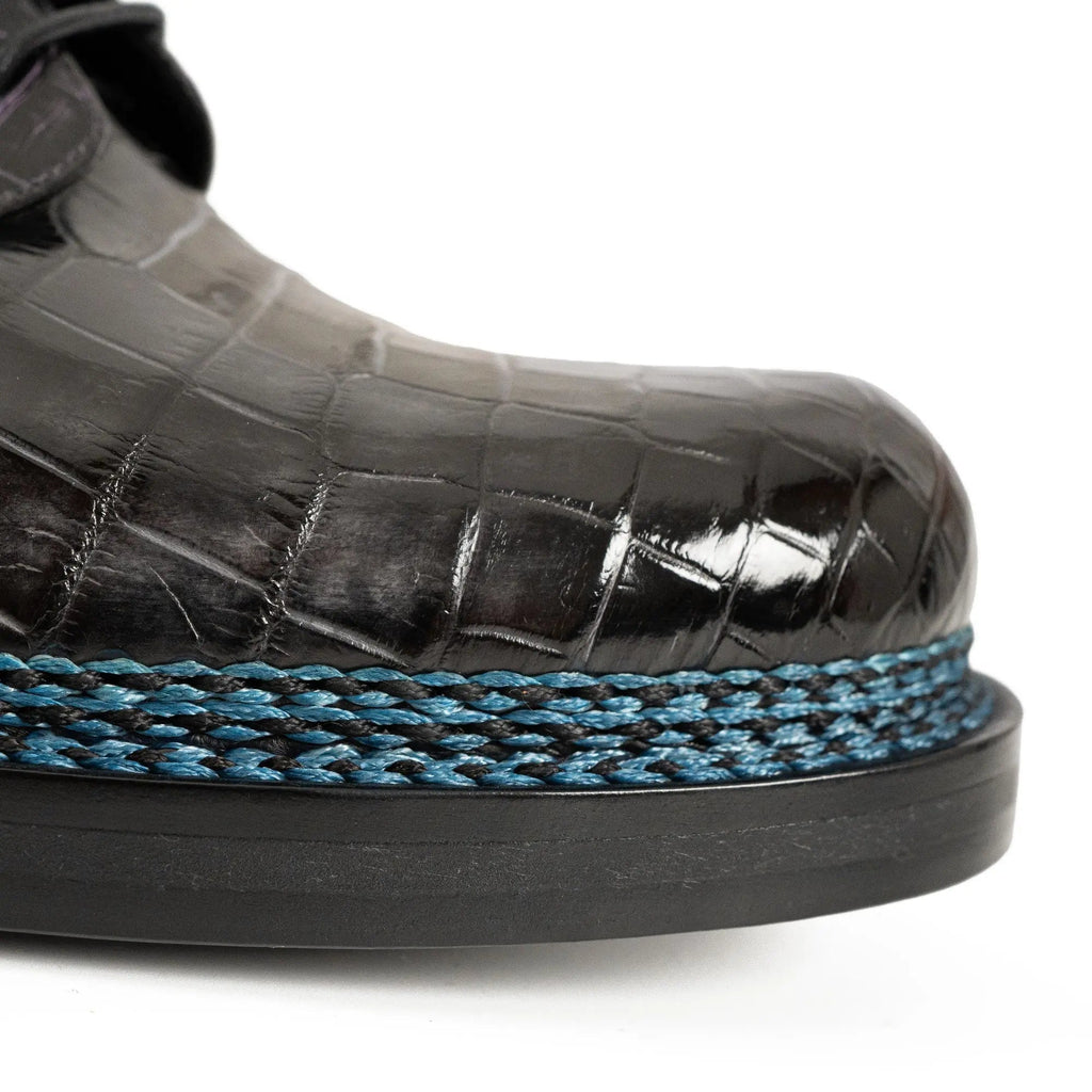 Handcrafted Nile Crocodile Derby Shoes Norwegian Stitch
