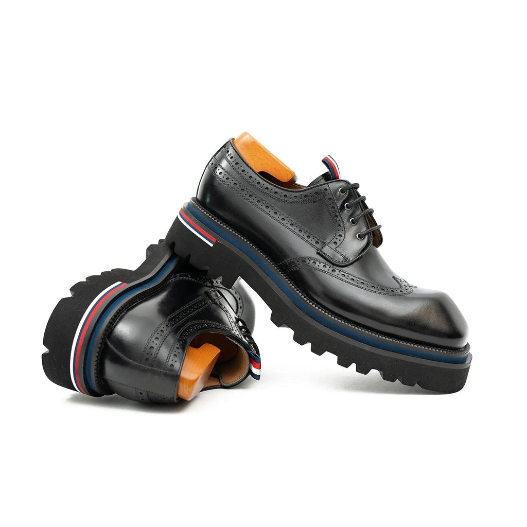 Handcrafted Square Toe Brogue Shoes with Thick Sole Black