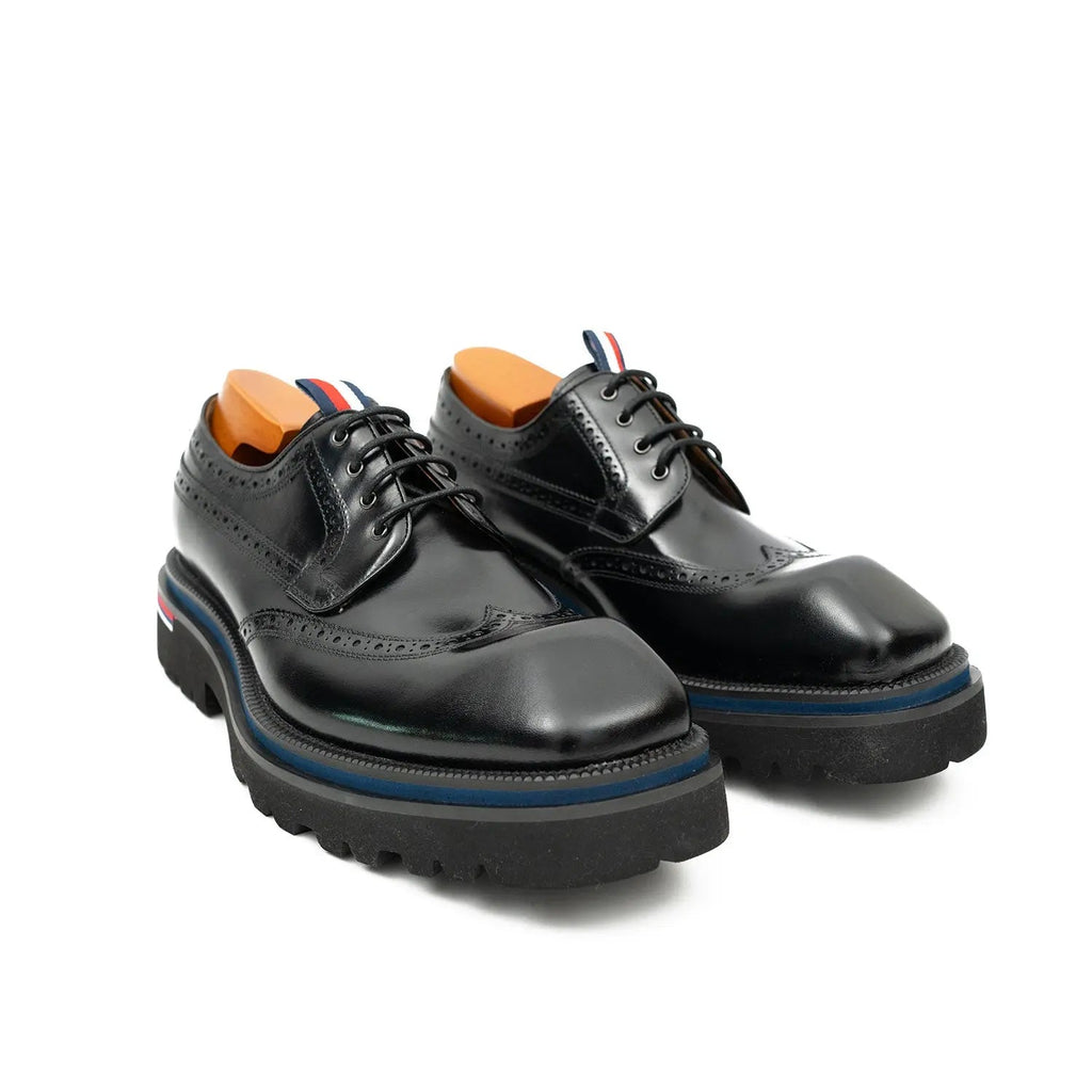 Handcrafted Square Toe Brogue Shoes with Thick Sole Black