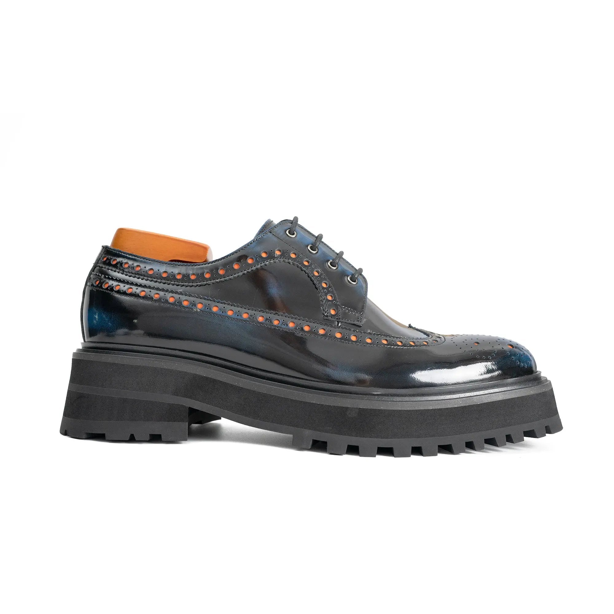 Handmade Chunky - sole Brogue Shoes Blue