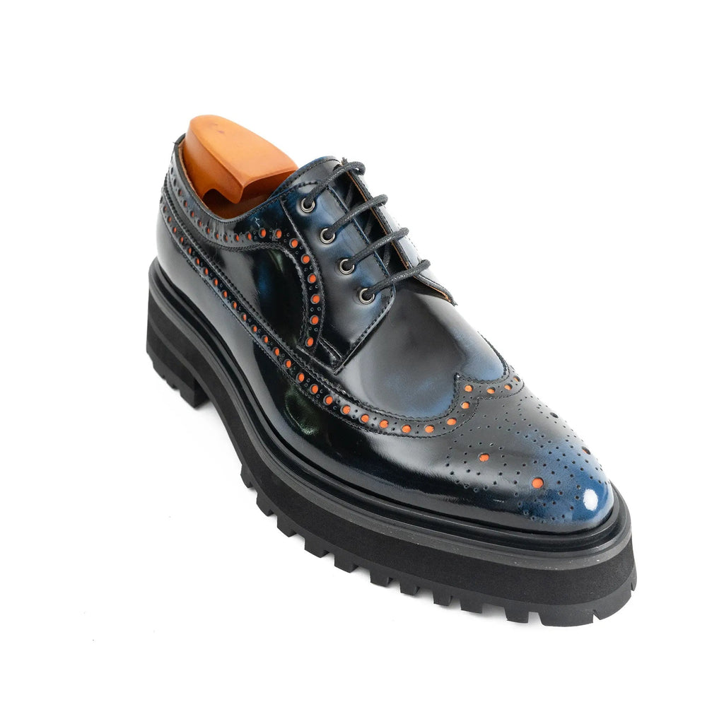 Handmade Chunky - sole Brogue Shoes Blue