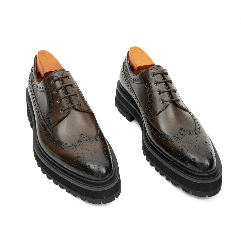 Handmade Chunky - sole Brogue Shoes Coffee