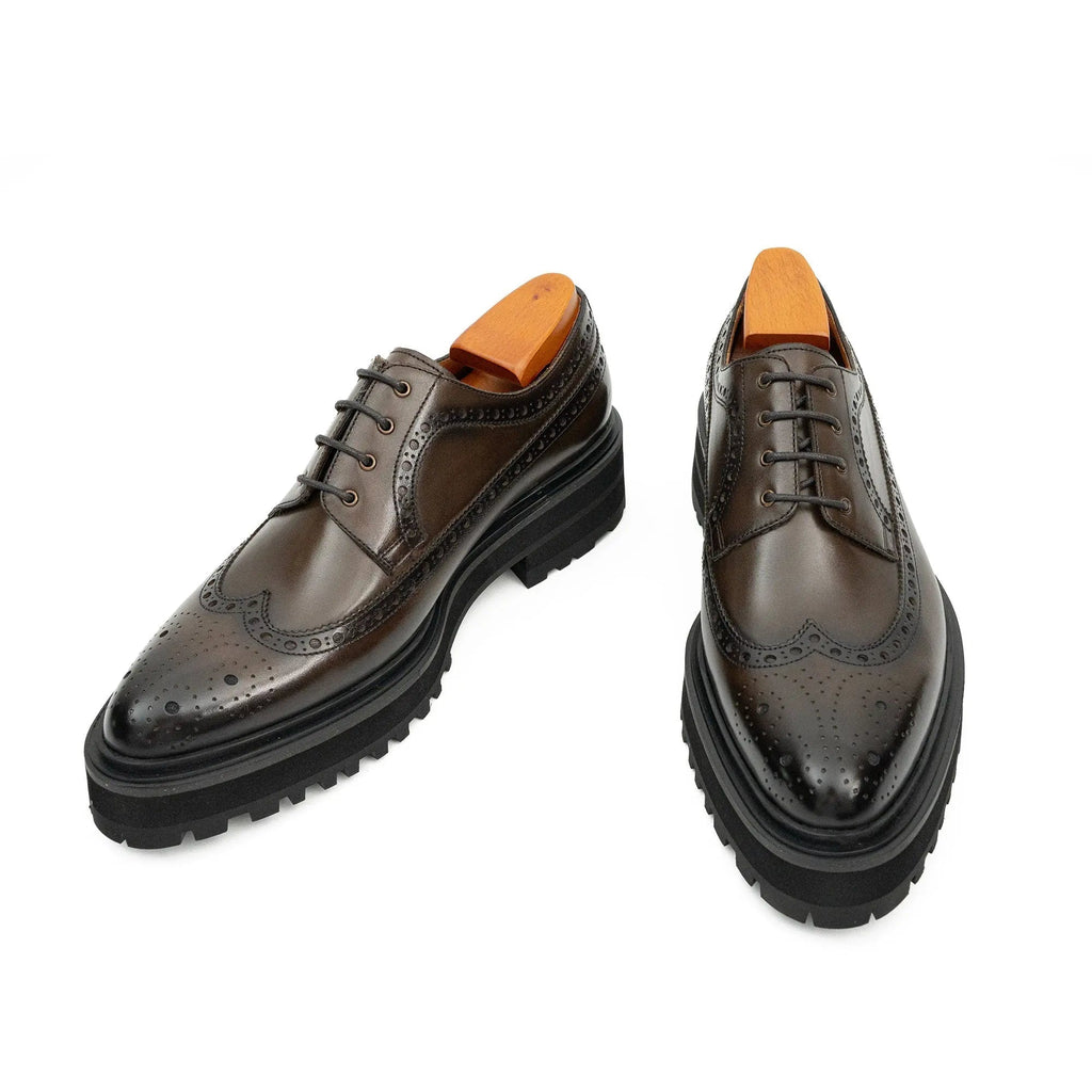 Handmade Chunky - sole Brogue Shoes Coffee