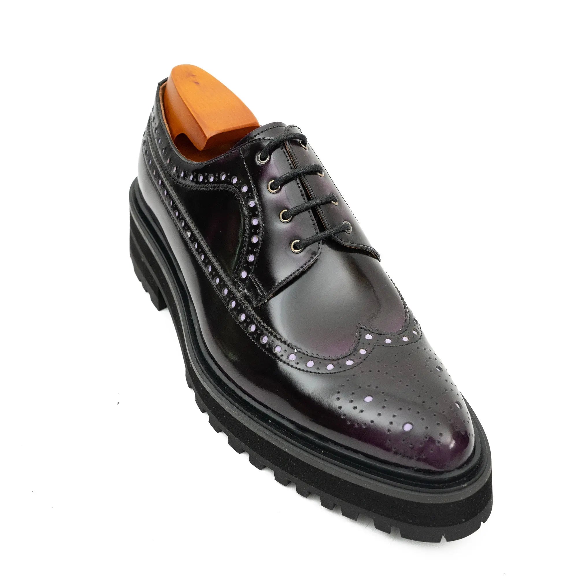 Handmade Chunky - sole Brogue Shoes Purple