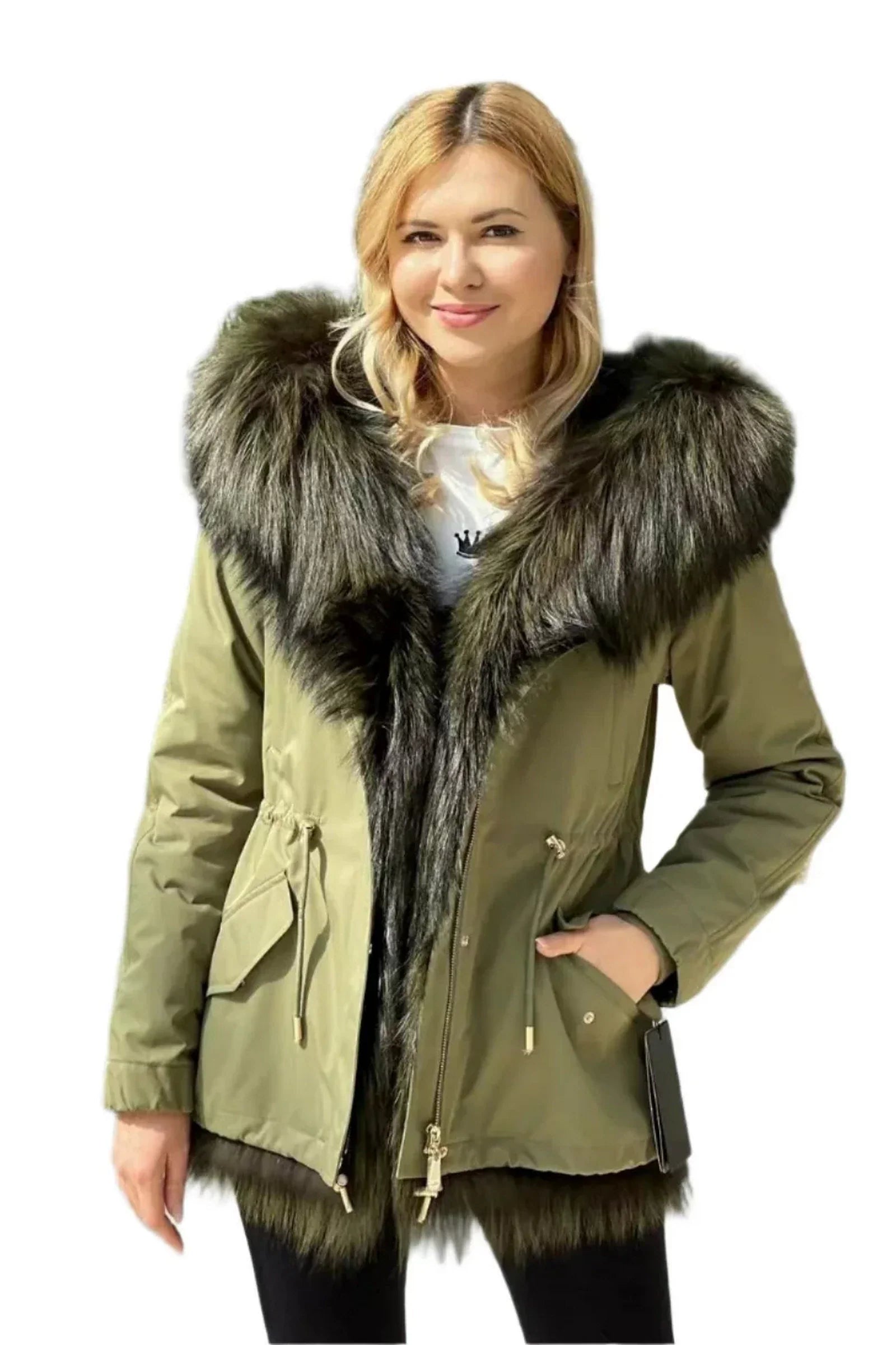 Genuine Silver Fox Fur Parka with Rabbit Fur Insulation