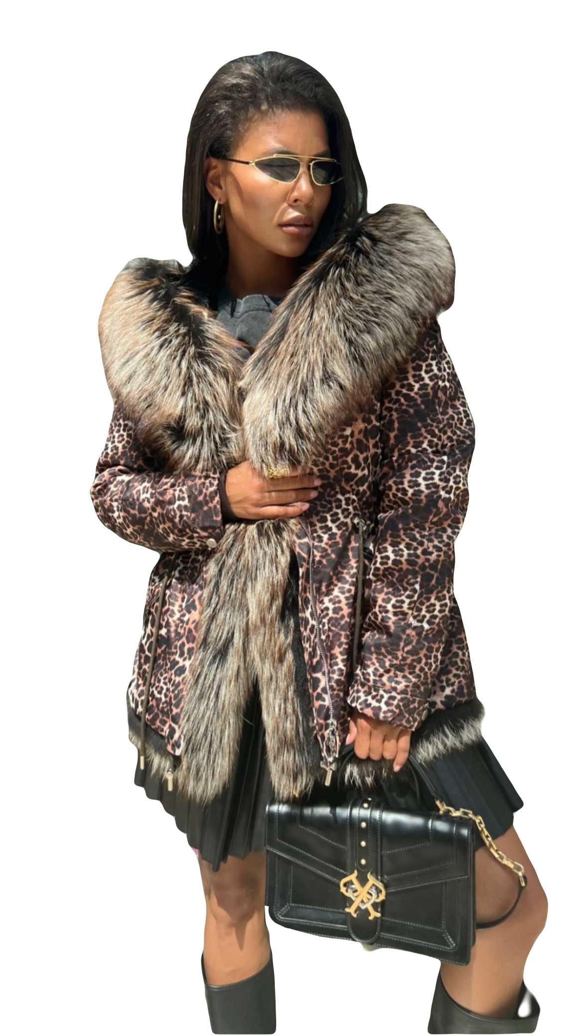 Leopard Genuine Silver Fox Fur Parka with Rabbit Fur Insulation