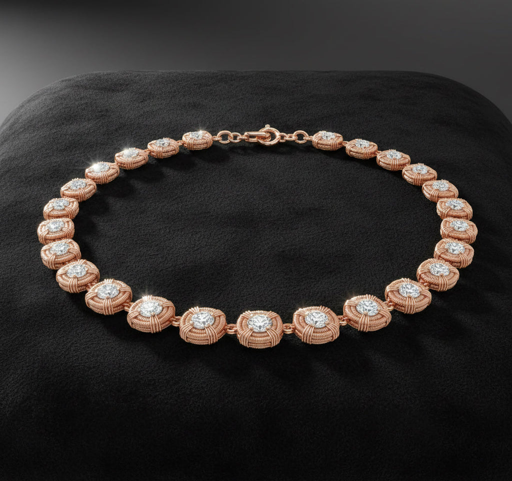 Copper Wire Wrapped Moissanite Tennis Chain Necklace