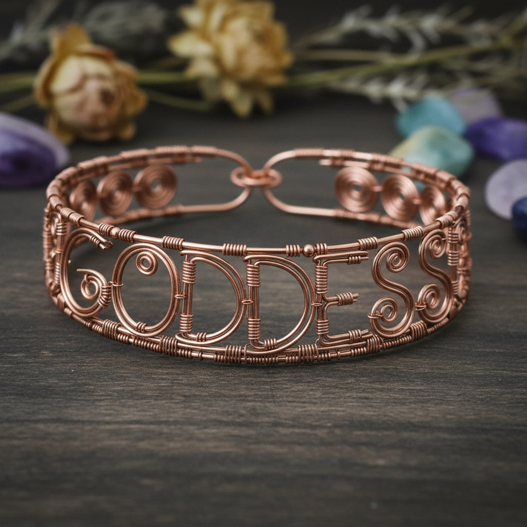 Custom copper wire wrapped Goddess Necklace