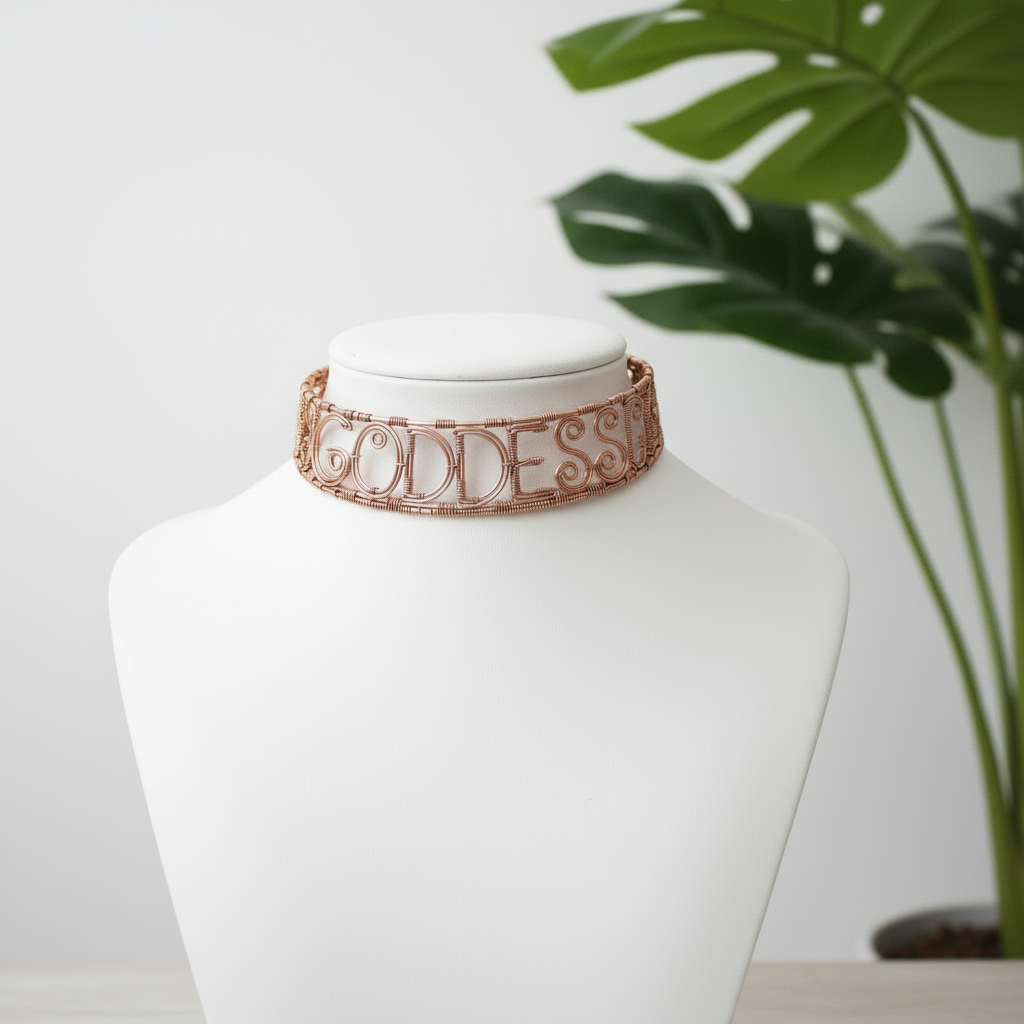 Custom copper wire wrapped Goddess Necklace