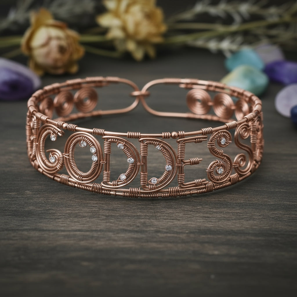 Custom copper wire wrapped Moissanite goddess choker necklace