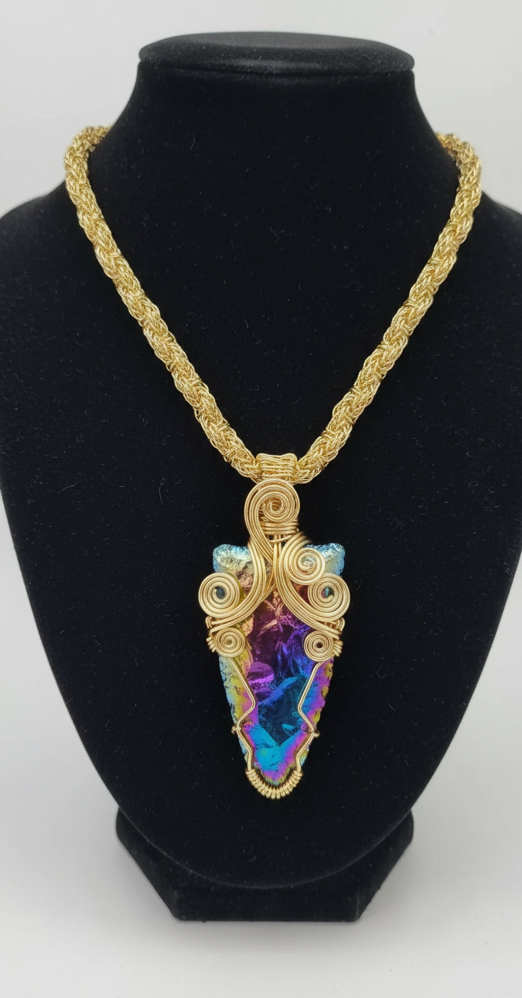 14k gold wire wrapped arrowhead necklace