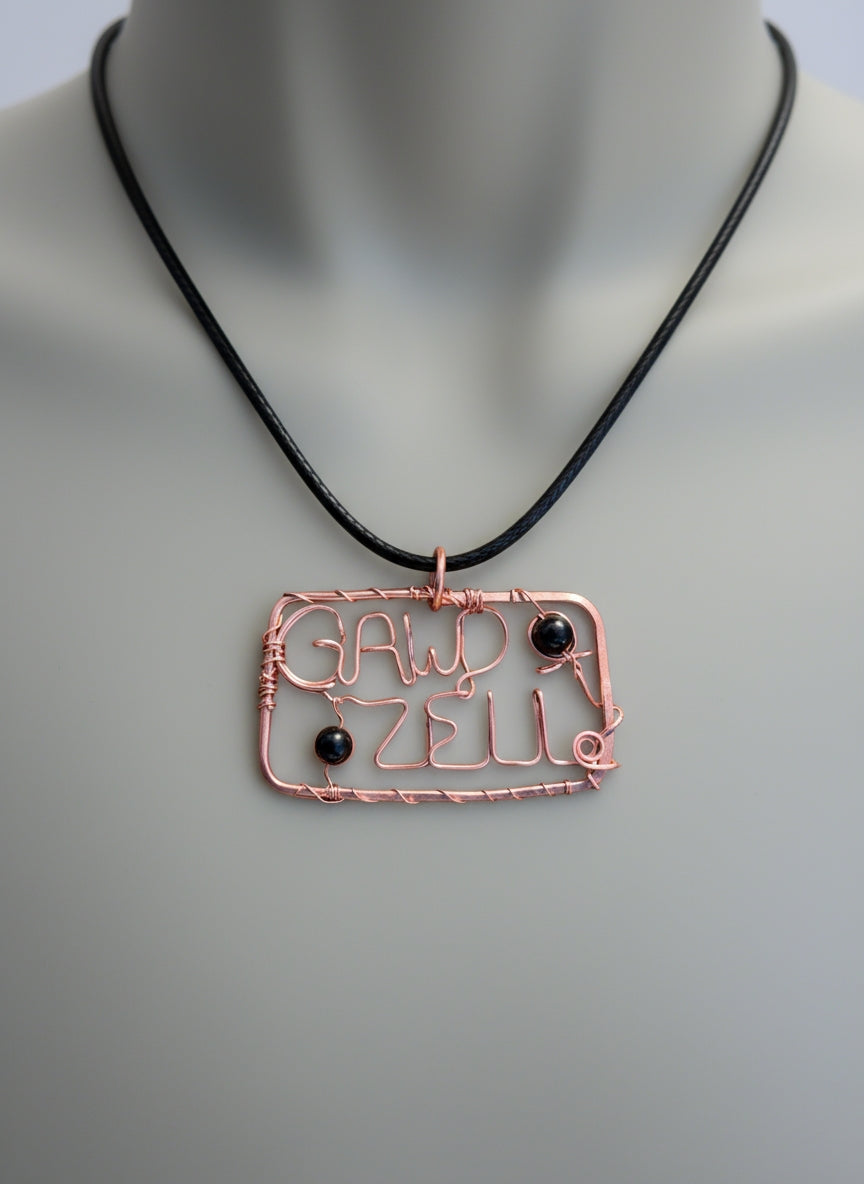 .999 Copper Hand Wrapped Rectangle Name Pendant