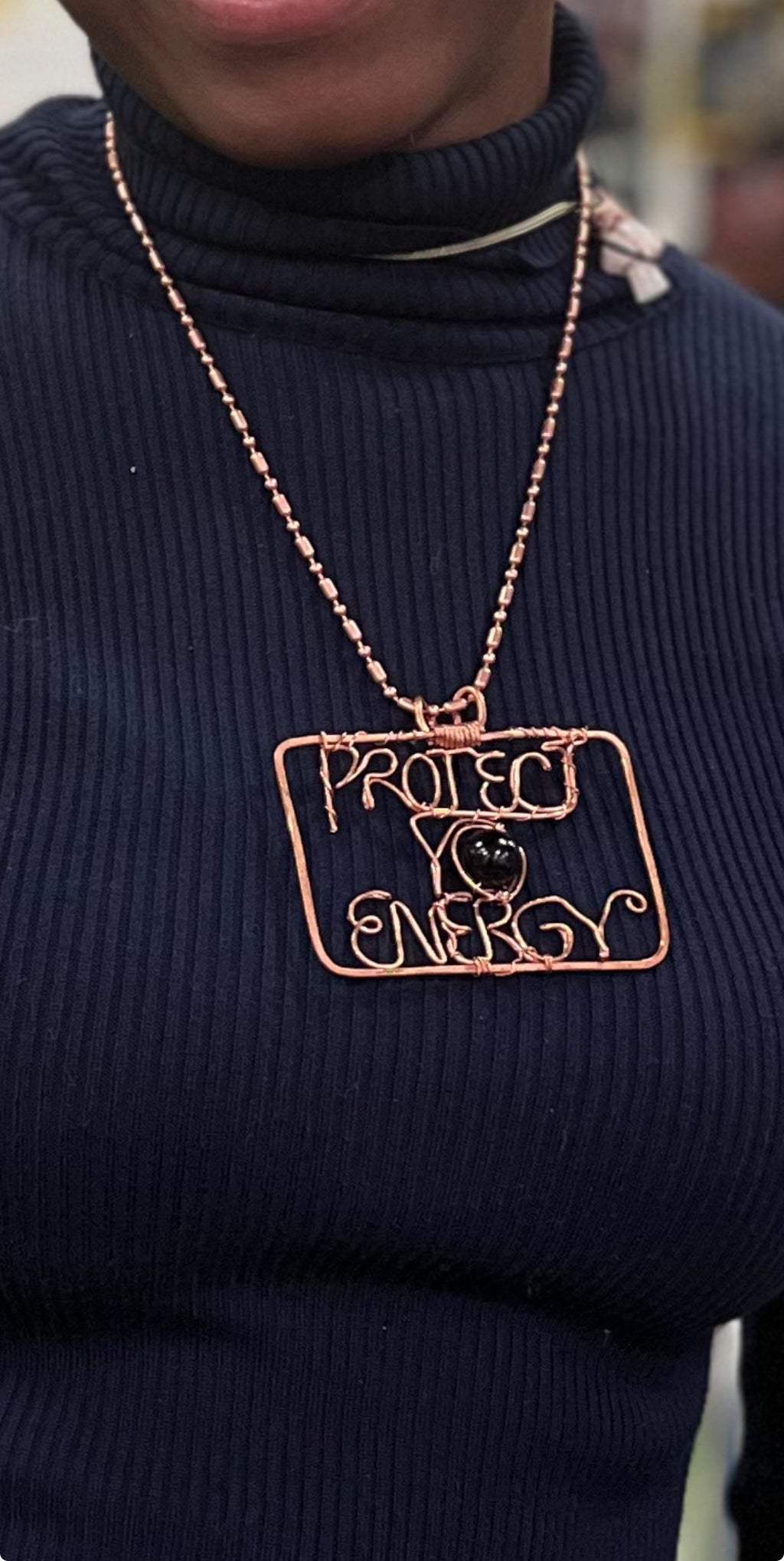 Custom .999 Copper Wire Wrapped Protect Yo Energy Square Name Necklace