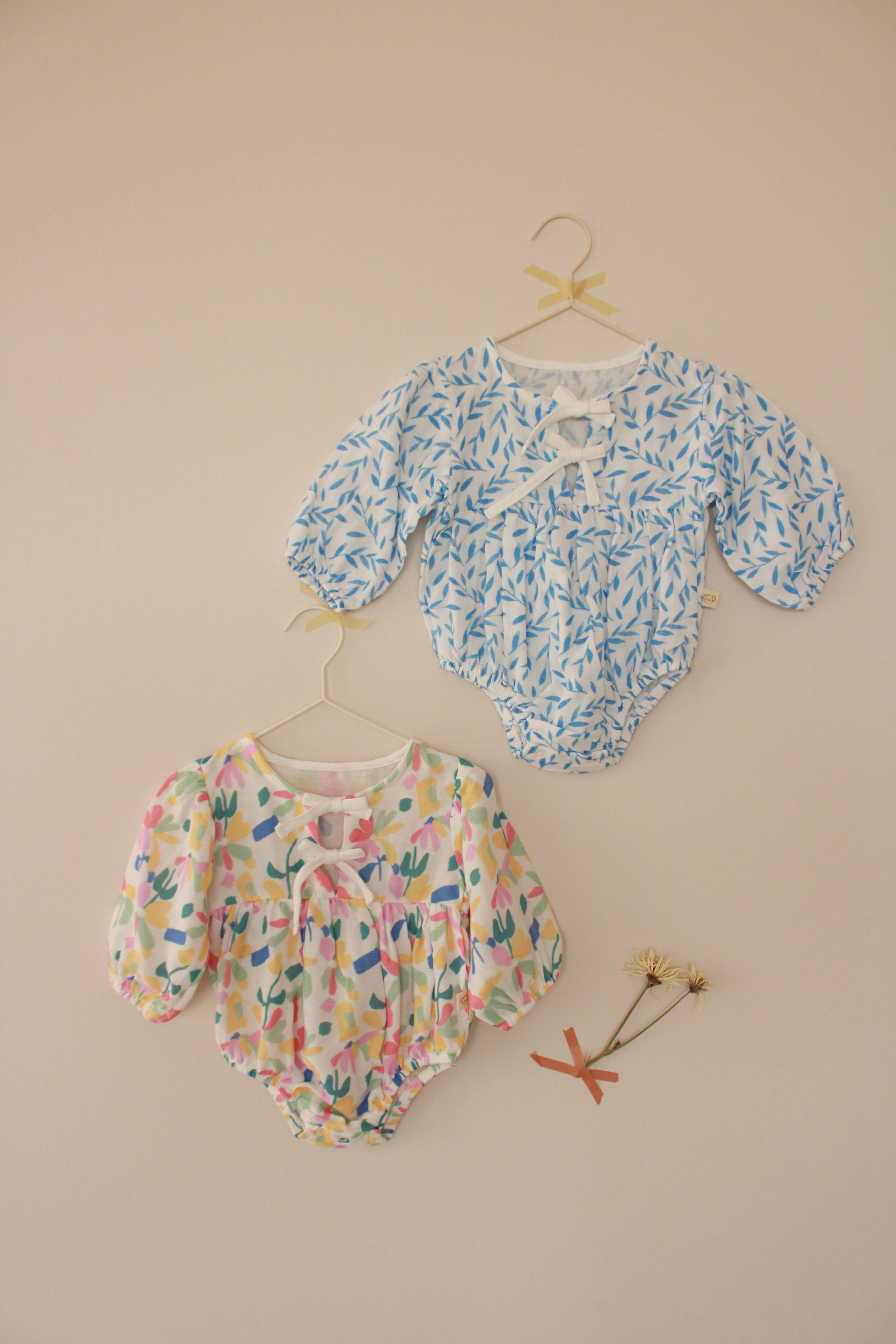 Blue Leaf Tie-Front Romper