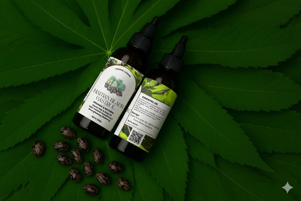 Huile de Ricin Noire Haïtienne – Lwil Maskriti, 100 % Pure, Cheveux & Peau”.