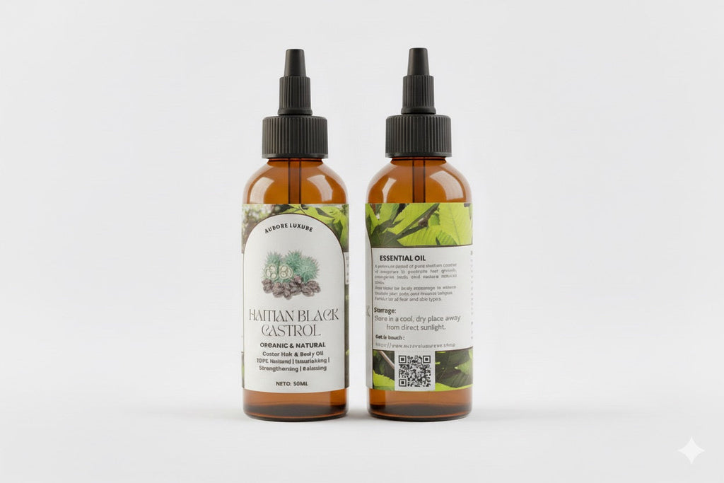 Huile de Ricin Noire Haïtienne – Lwil Maskriti, 100 % Pure, Cheveux & Peau”.