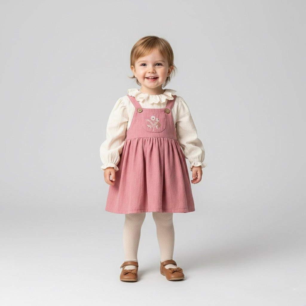 Dusty Rose Pinafore Dress & Blouse