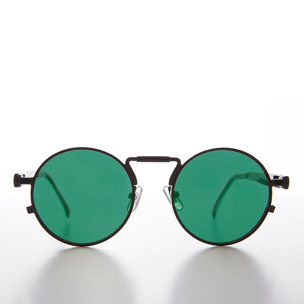 Round Black Goth Steampunk Sunglass with Color Lenses - Ivan 6