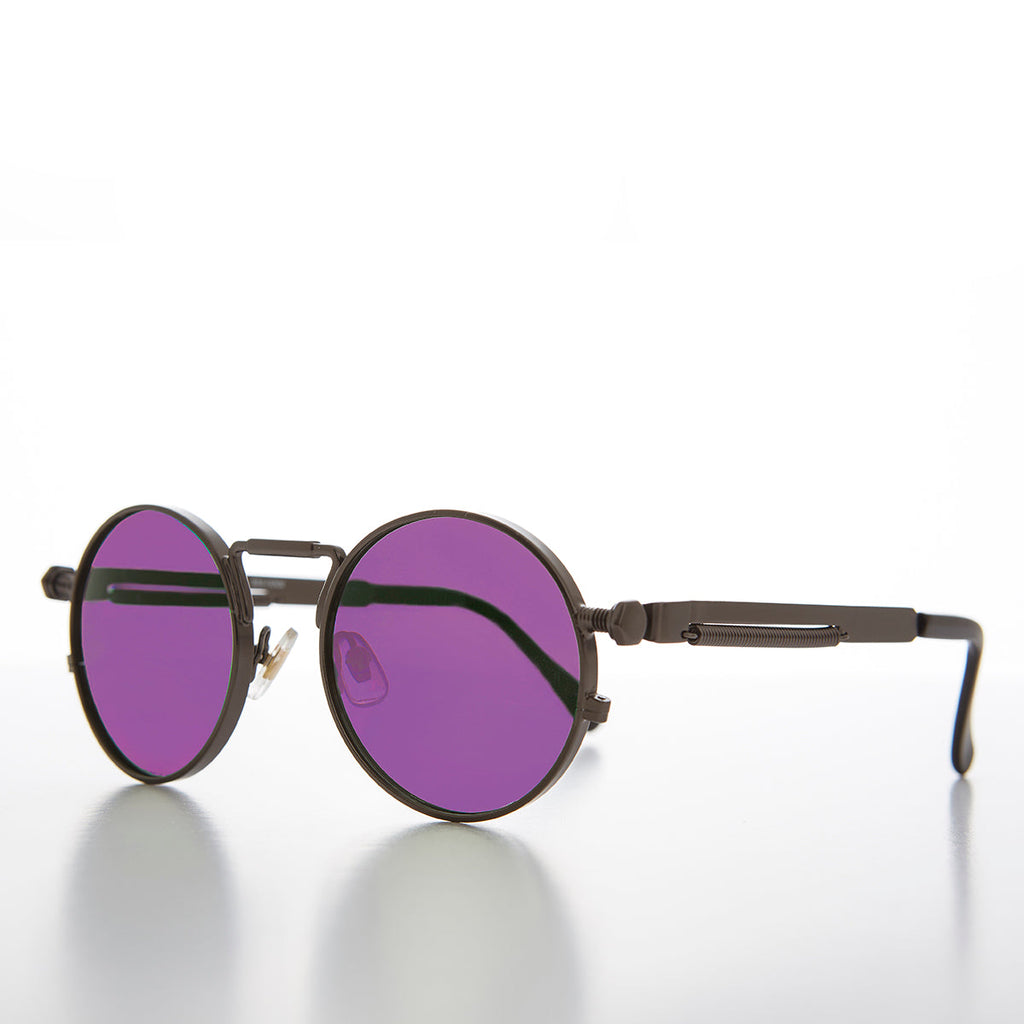 Round Gunmetal Goth Steampunk Sunglass with Colored Lenses - Ivan 9