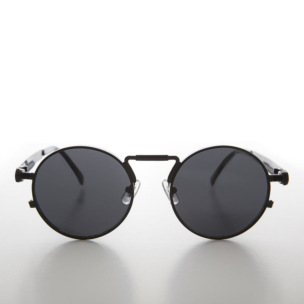 Round Black Metal Goth Steampunk Sunglass - Ivan 2