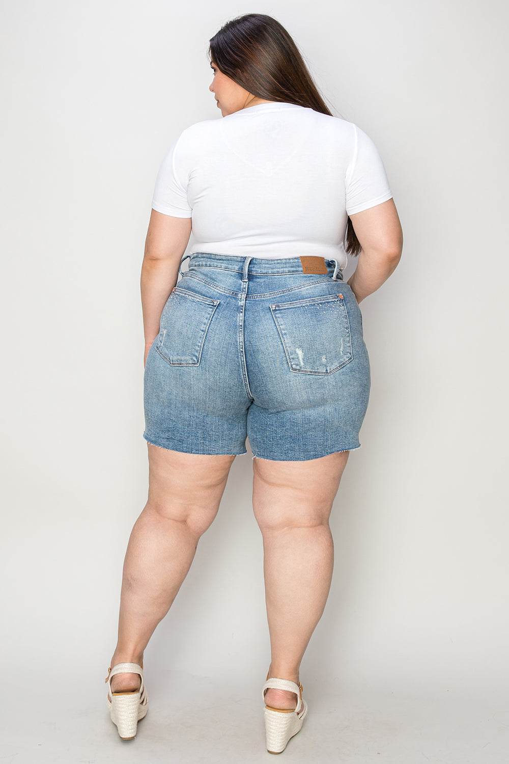Judy Blue Full Size High Waist Raw Hem Denim Women Shorts