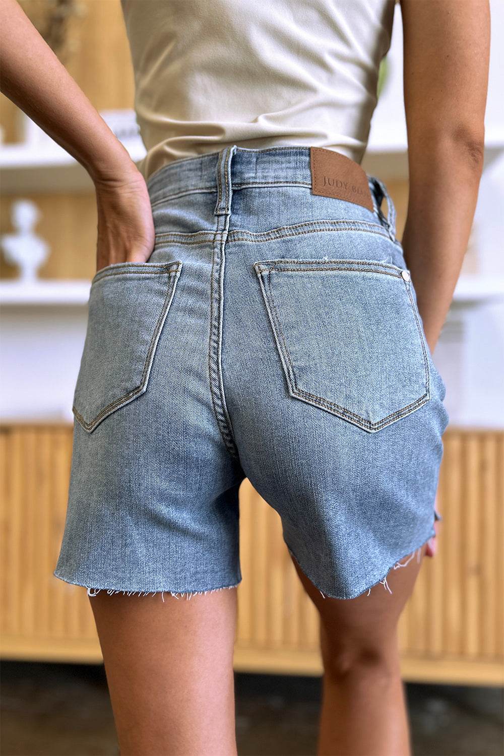 Judy Blue Full Size High Waist Raw Hem Denim Women Shorts