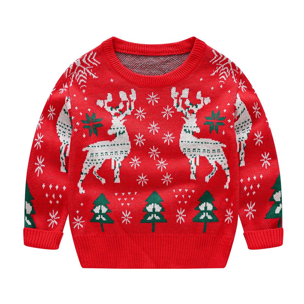 Kids Reindeer Jacquard Christmas Holiday Sweater | NCS