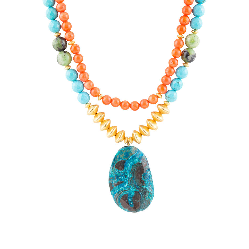 Mandy Orange and Blue Jasper Pendant Statement Necklace