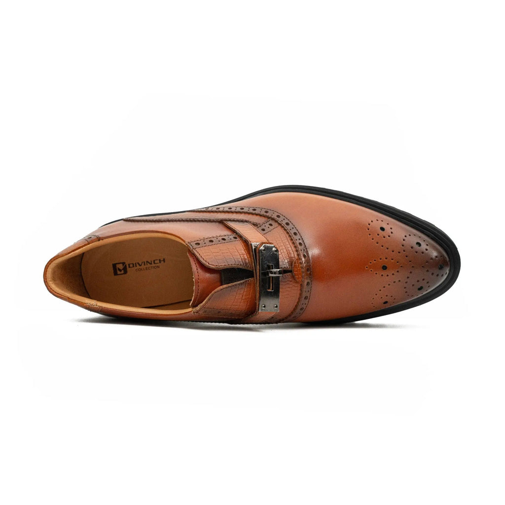Men's Brogue Detail Leather Loafers Brown
