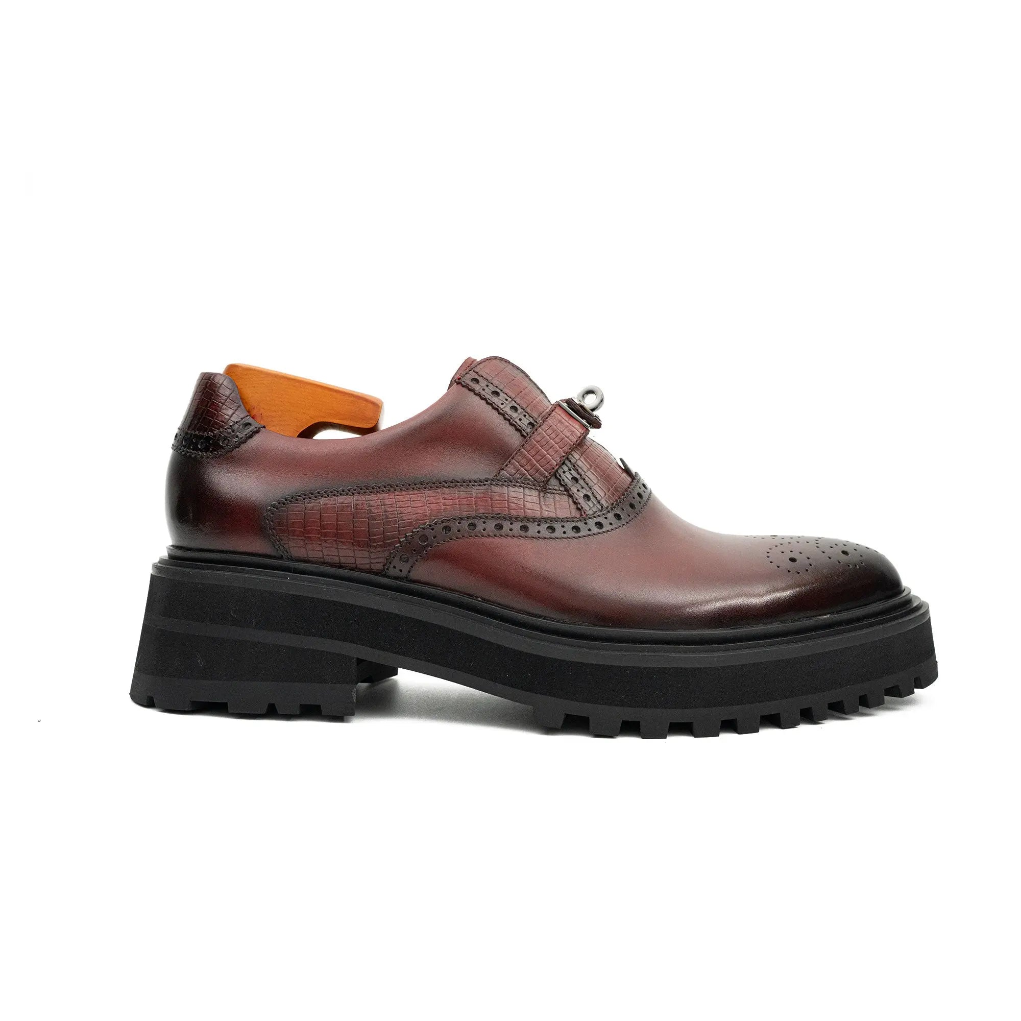 Men's Brogue Detail Leather Loafers Burgundy