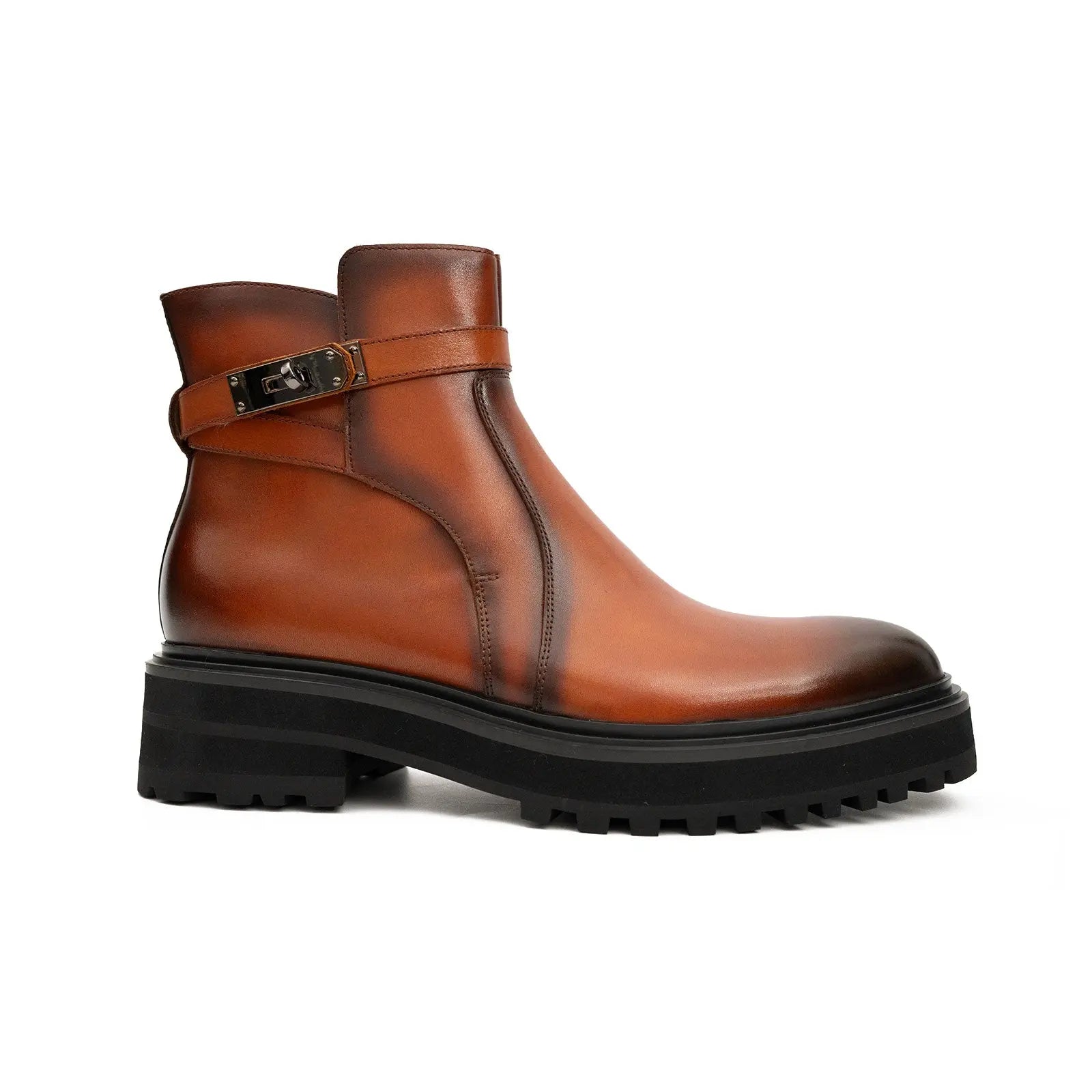 Men's Brown Calfskin Buckle Chelsea Boots