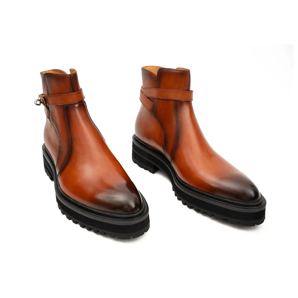 Men's Brown Calfskin Buckle Chelsea Boots