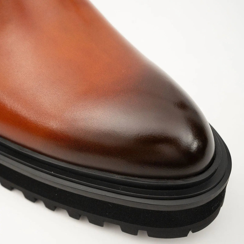 Men's Brown Calfskin Buckle Chelsea Boots